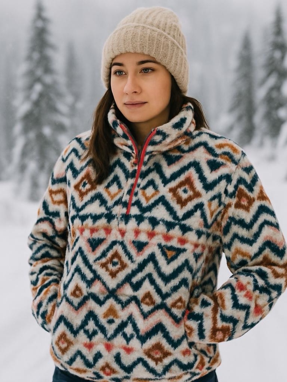 Eddie‎ Bauer Women's Aztec Sherpa Fleece 1/4 Zip Pullover Jacket Southwest M